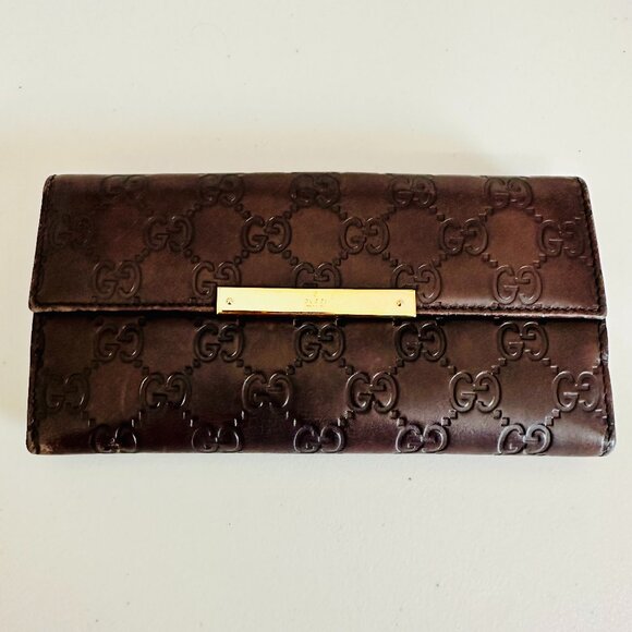AUTHENTIC GUCCI GG SIGNATURE GUCCISSIMA MARGAUX CALFSKIN CONTINENTAL FLAP WALLET - Picture 1 of 13